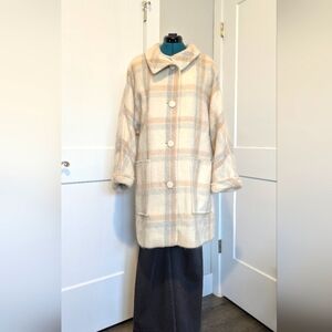 Vintage Fordan Womens Wool Coat 1980s Plaid Mohair German Designer Unique RARE